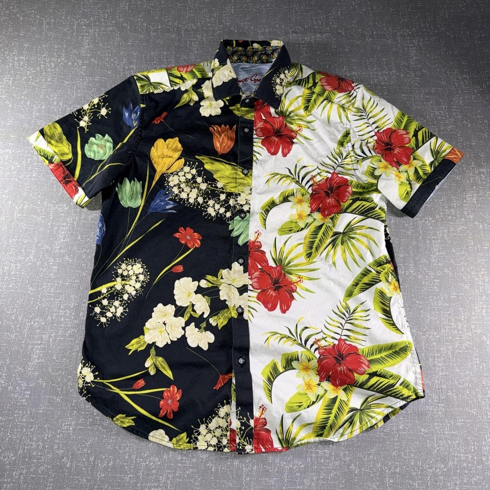 Robert Graham Shirt Mens Medium Multicolor Hawaiian Floral Classic Fit Button Up